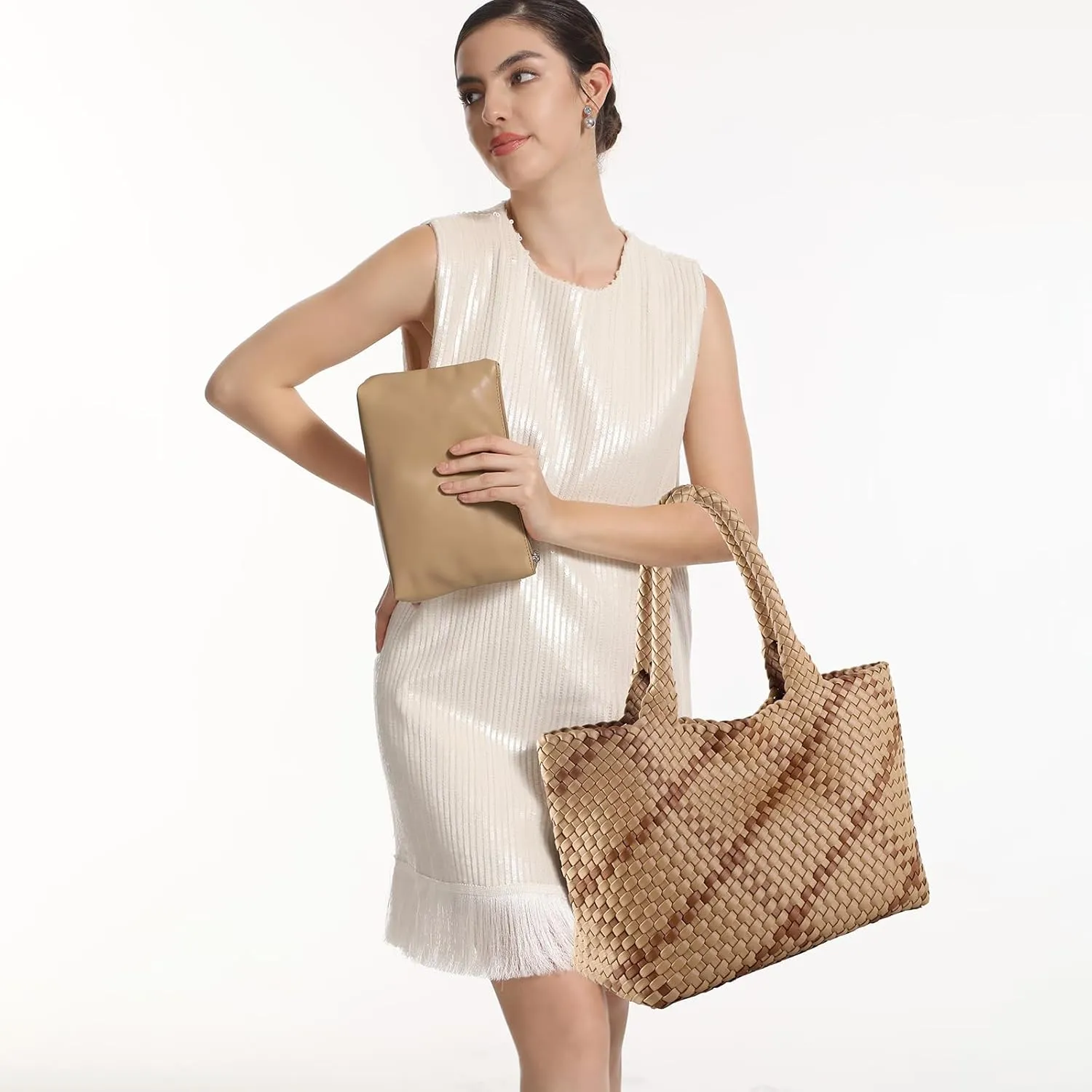 Woven Tote Bag Womens Purse Vegan Leather Shoulder Handbags Fashion Summer Beach Tote Bags Large Travel Totes