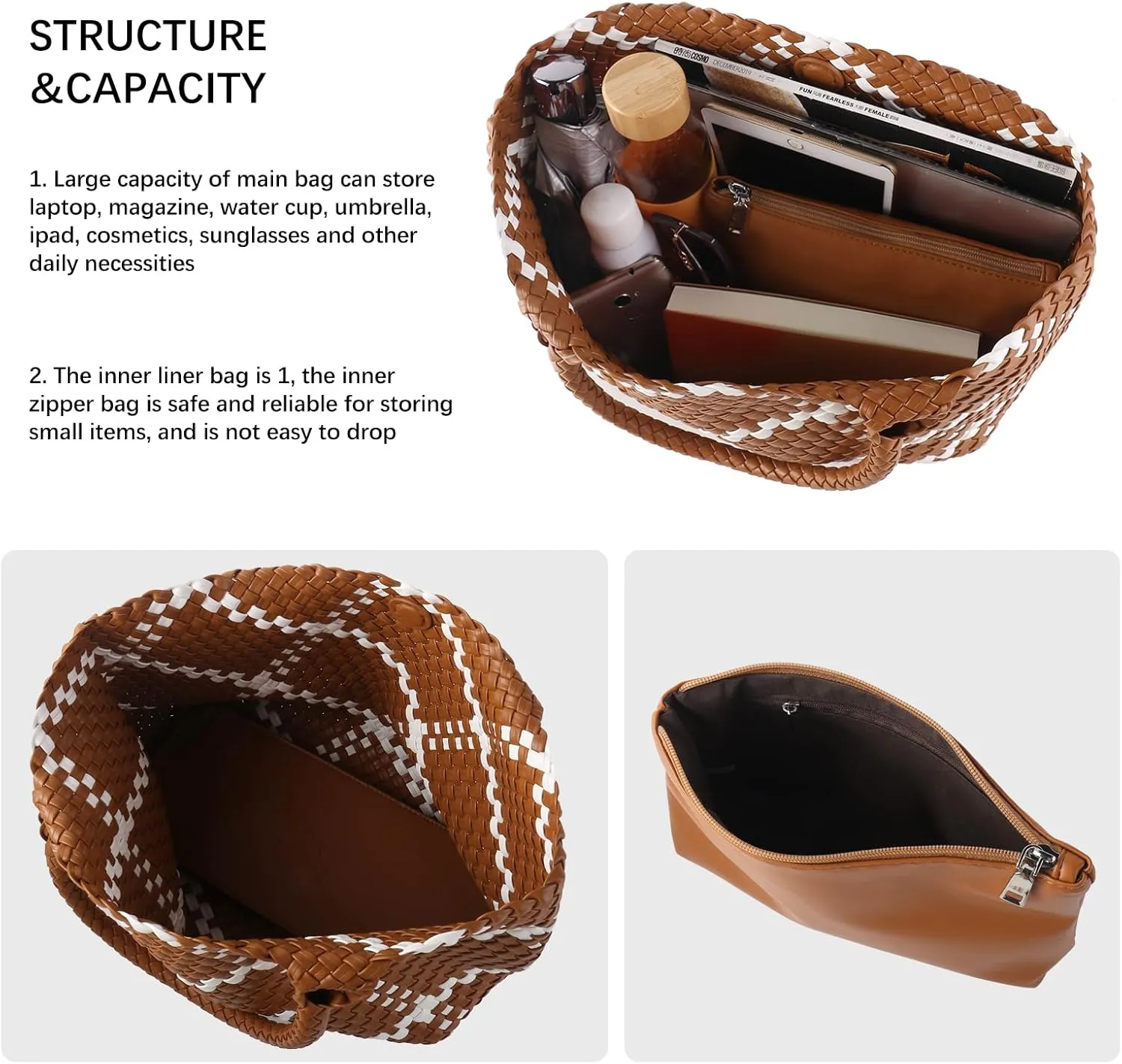 Woven Tote Bag Womens Purse Vegan Leather Shoulder Handbags Fashion Summer Beach Tote Bags Large Travel Totes