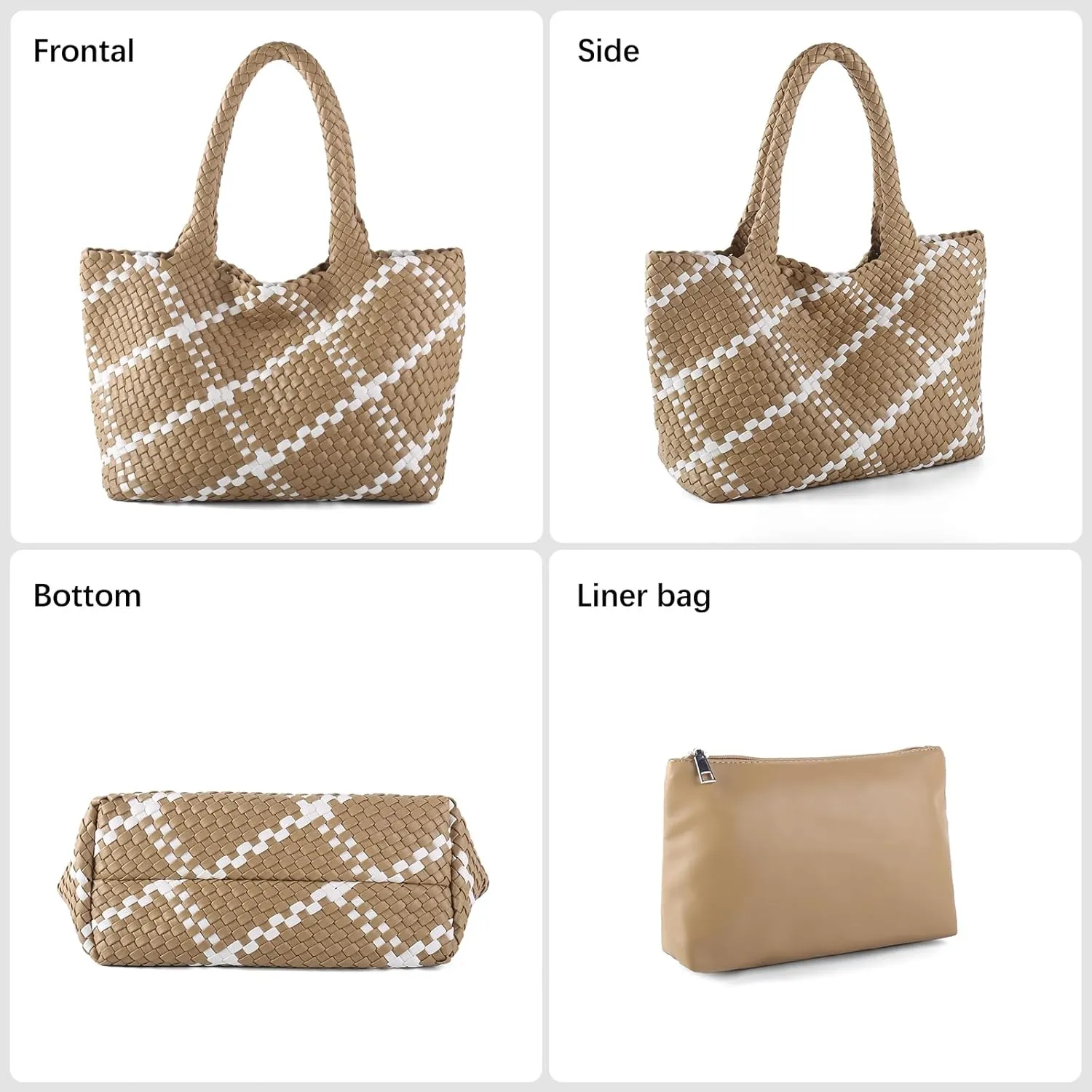 Woven Tote Bag Womens Purse Vegan Leather Shoulder Handbags Fashion Summer Beach Tote Bags Large Travel Totes