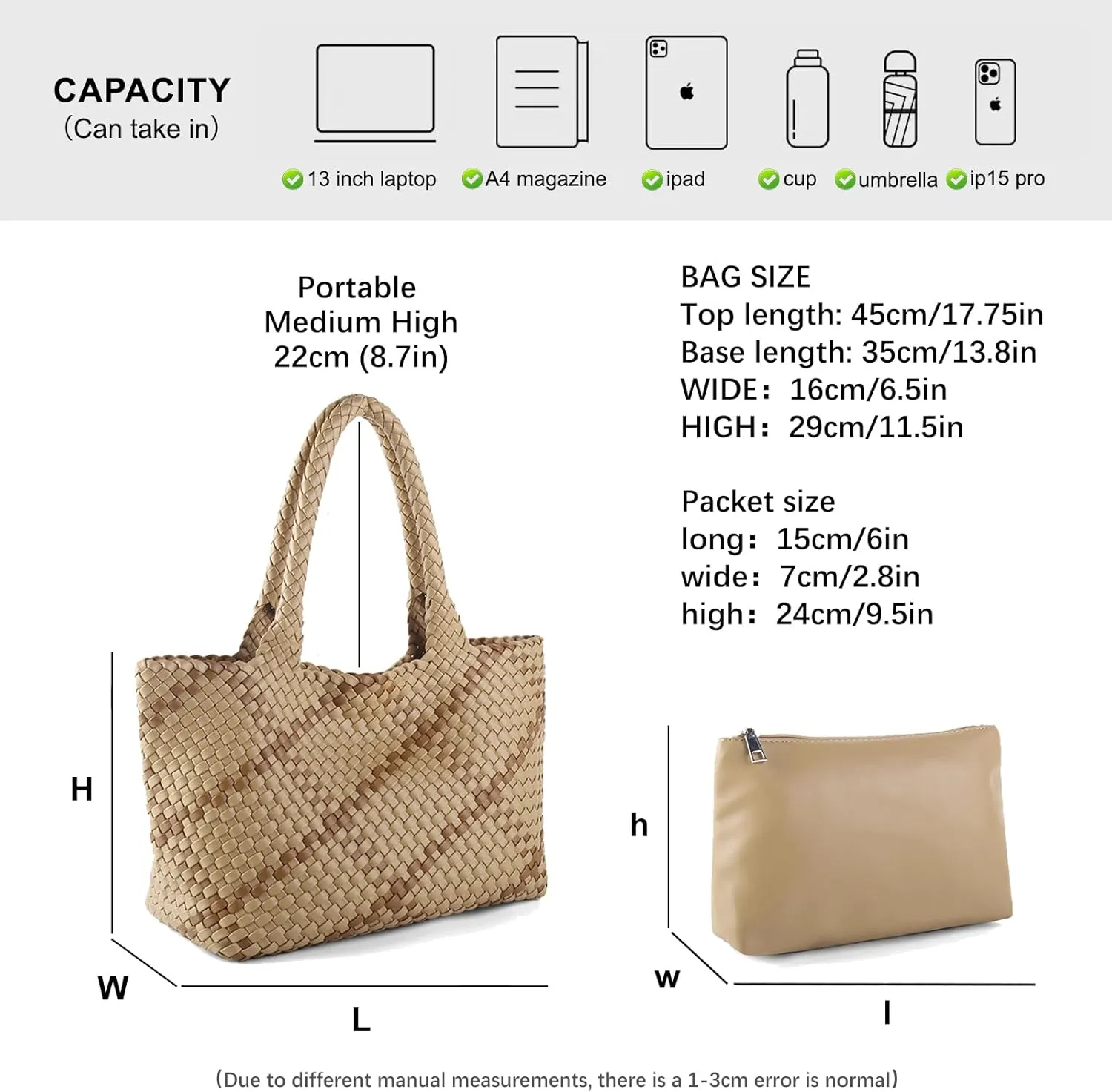 Woven Tote Bag Womens Purse Vegan Leather Shoulder Handbags Fashion Summer Beach Tote Bags Large Travel Totes
