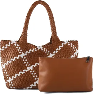 Woven Tote Bag Womens Purse Vegan Leather Shoulder Handbags Fashion Summer Beach Tote Bags Large Travel Totes