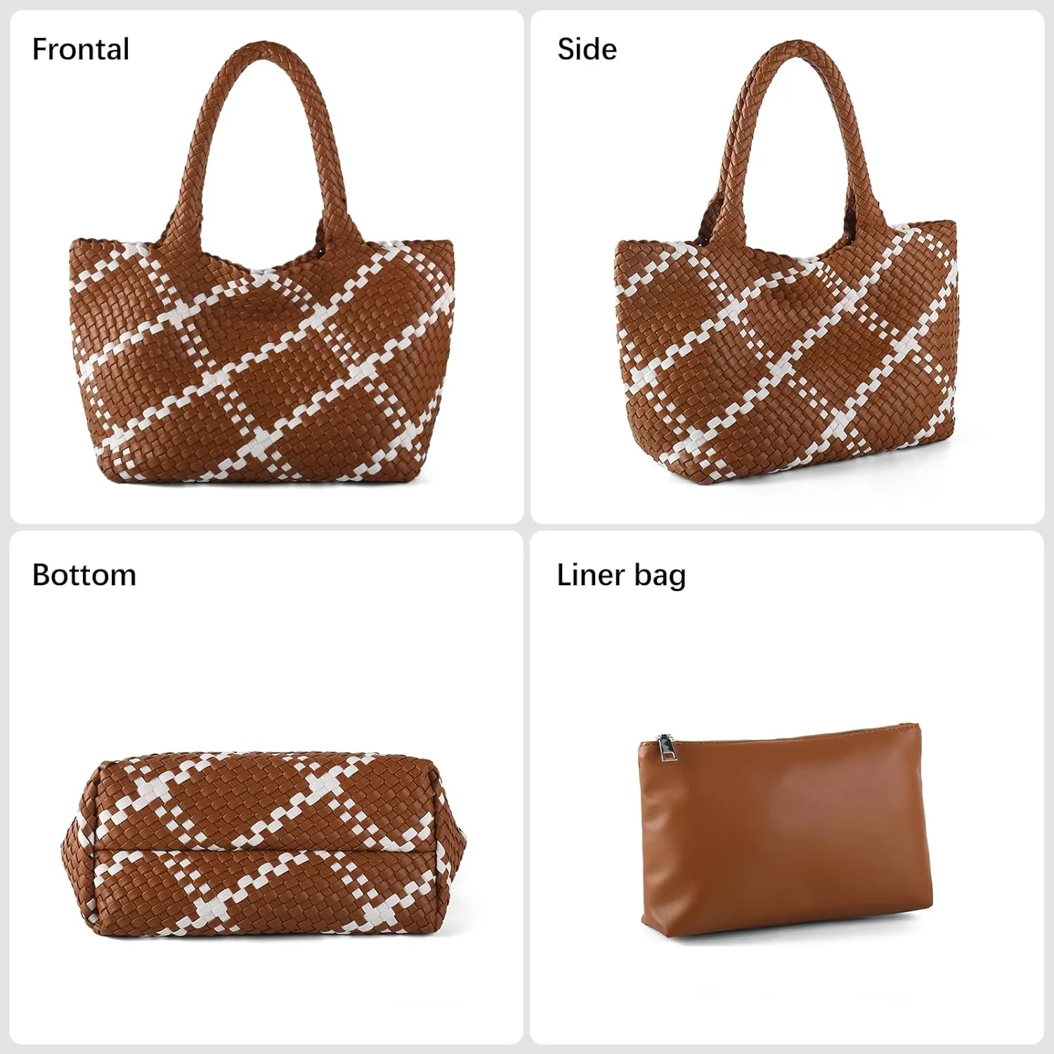 Woven Tote Bag Womens Purse Vegan Leather Shoulder Handbags Fashion Summer Beach Tote Bags Large Travel Totes