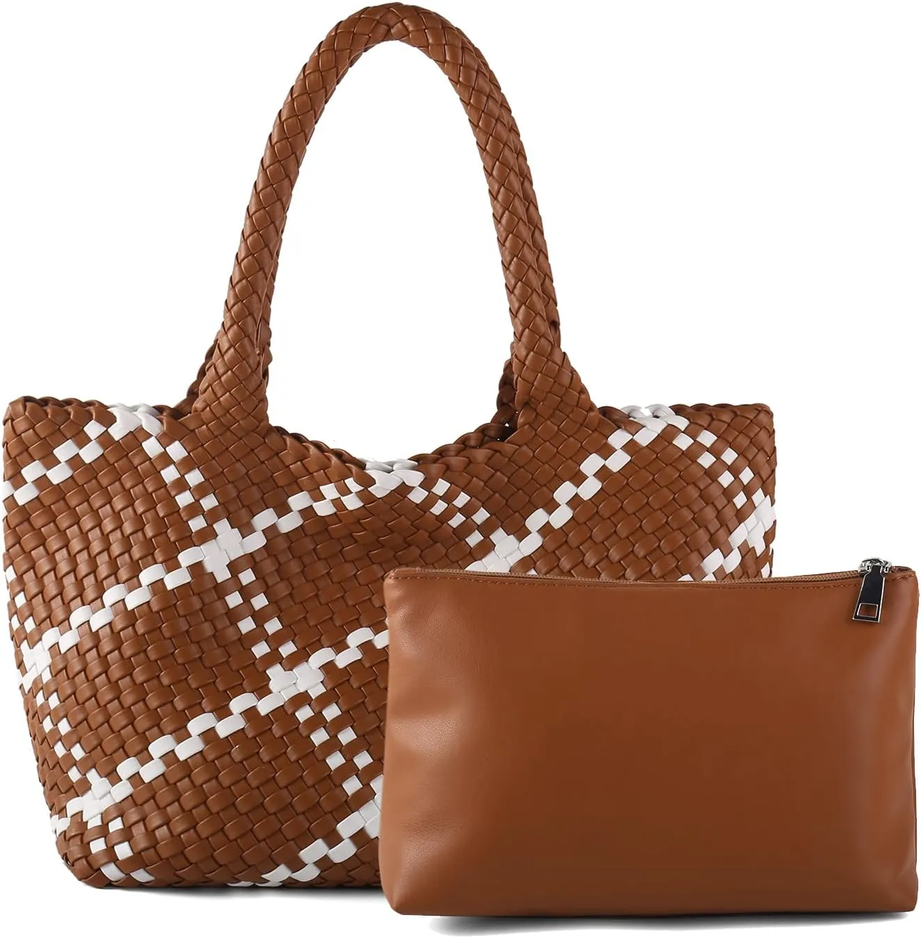 Woven Tote Bag Womens Purse Vegan Leather Shoulder Handbags Fashion Summer Beach Tote Bags Large Travel Totes