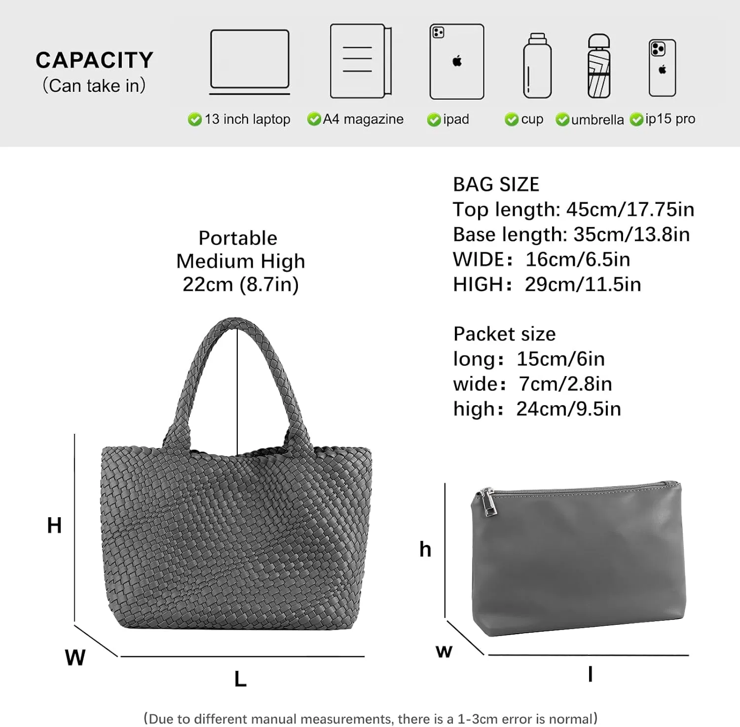 Woven Tote Bag Womens Purse Vegan Leather Shoulder Handbags Fashion Summer Beach Tote Bags Large Travel Totes