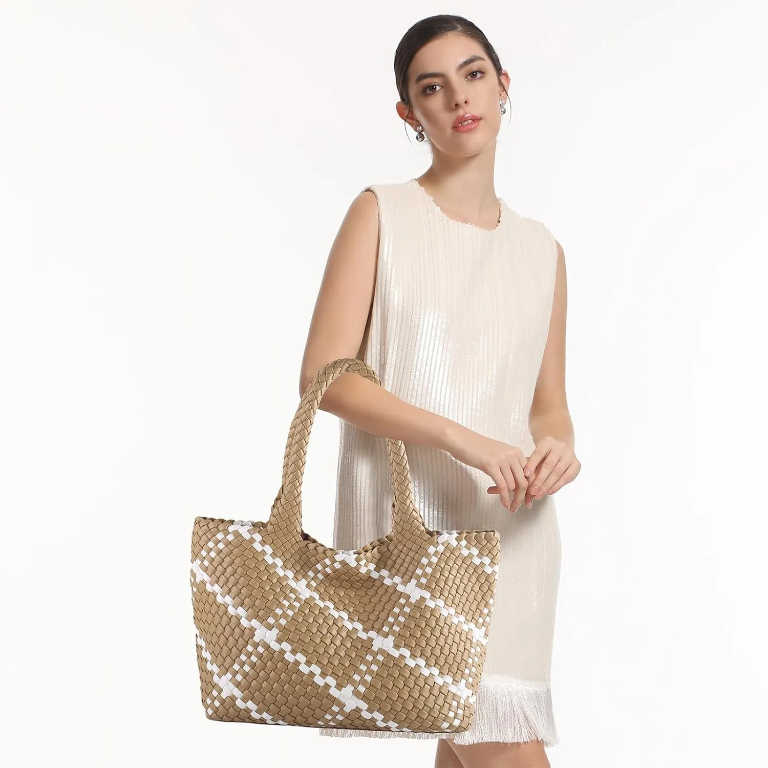 Woven Tote Bag Womens Purse Vegan Leather Shoulder Handbags Fashion Summer Beach Tote Bags Large Travel Totes