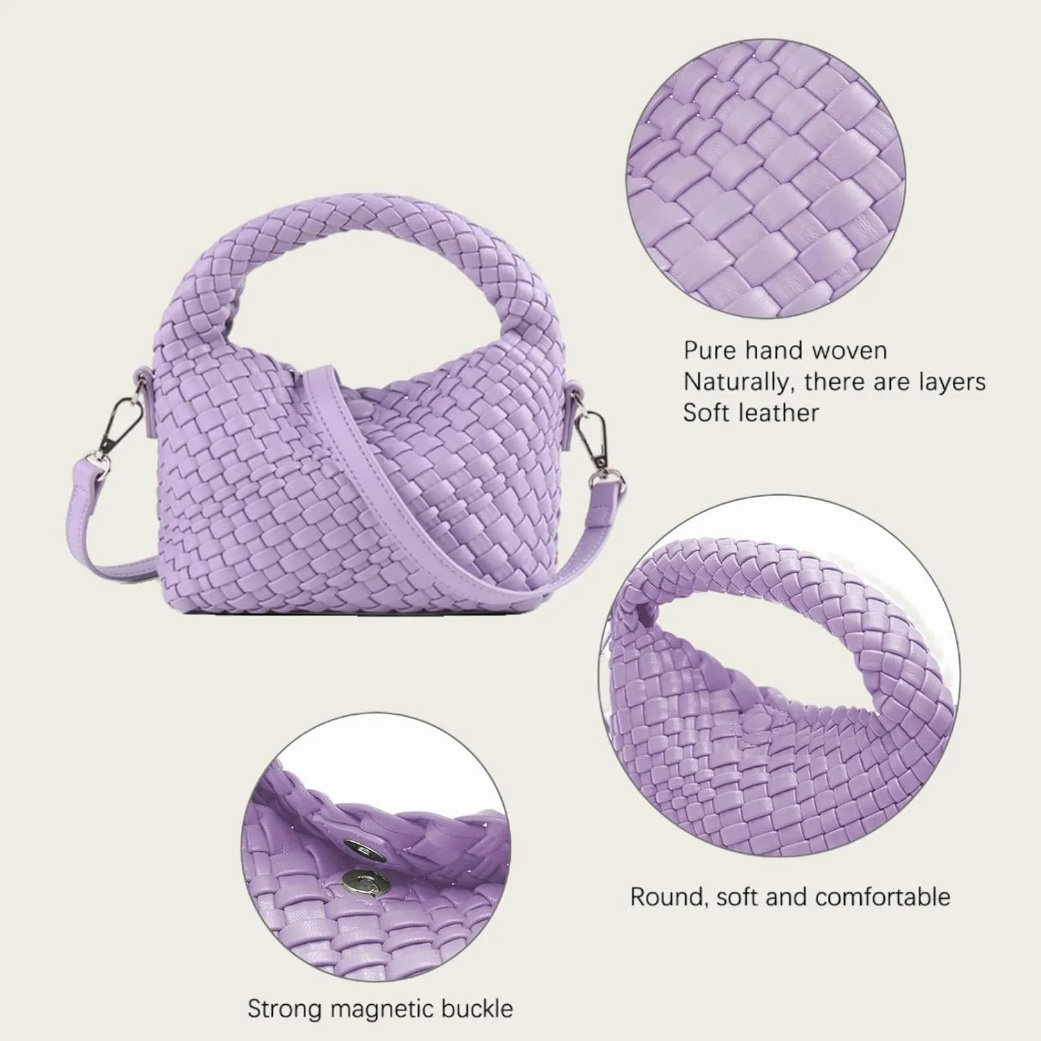 Woven Tote Small Crossbody Bag for Women, Leather Handbag Top-handle Designer Luxury Purse with Detachable Shoulder Strap