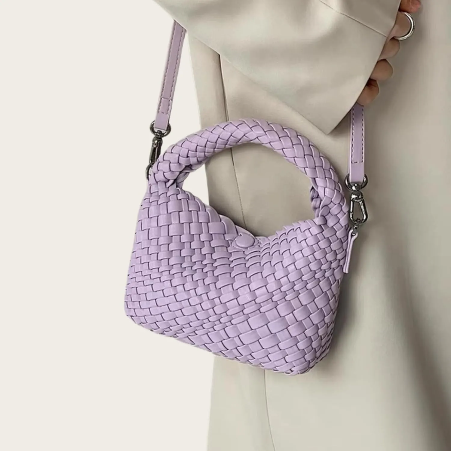 Woven Tote Small Crossbody Bag for Women, Leather Handbag Top-handle Designer Luxury Purse with Detachable Shoulder Strap