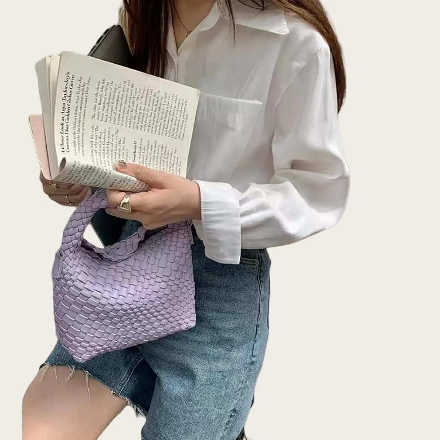 Woven Tote Small Crossbody Bag for Women, Leather Handbag Top-handle Designer Luxury Purse with Detachable Shoulder Strap