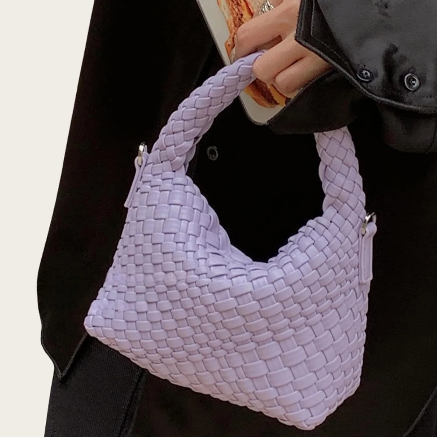 Woven Tote Small Crossbody Bag for Women, Leather Handbag Top-handle Designer Luxury Purse with Detachable Shoulder Strap