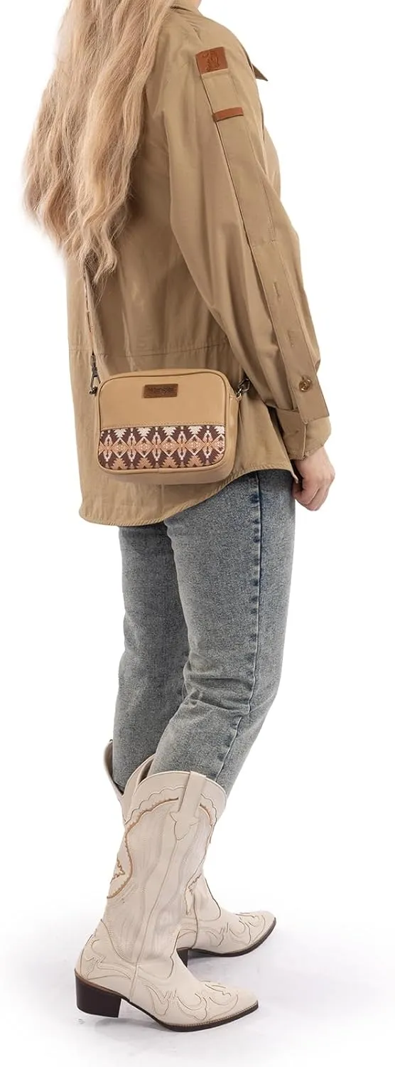 Wrangler Crossbody Bag for Women Aztec Mini Crossover Purse with Guitar Strap
