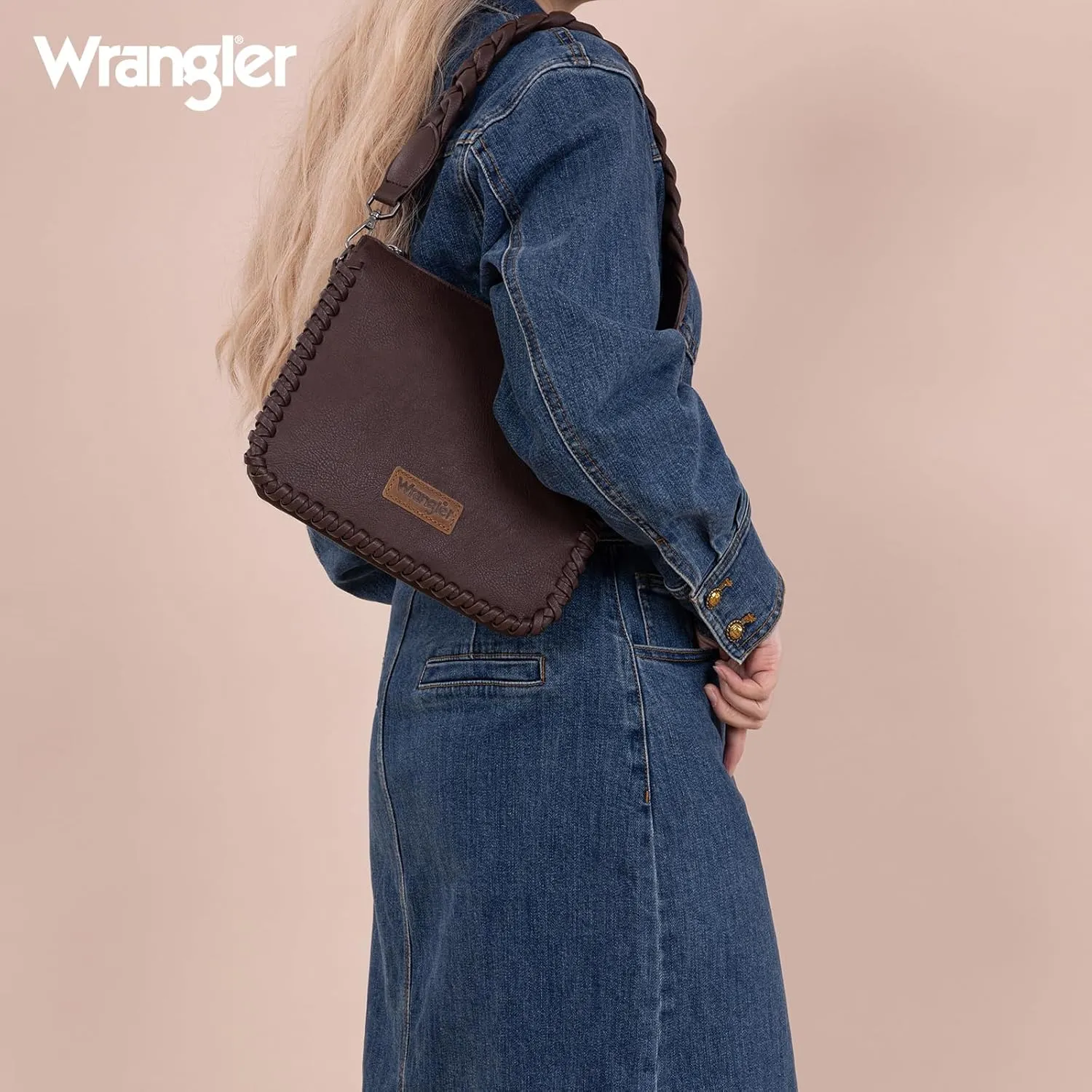 Wrangler Shoulder Bag for Women Crossbody Purse with Woven Strap