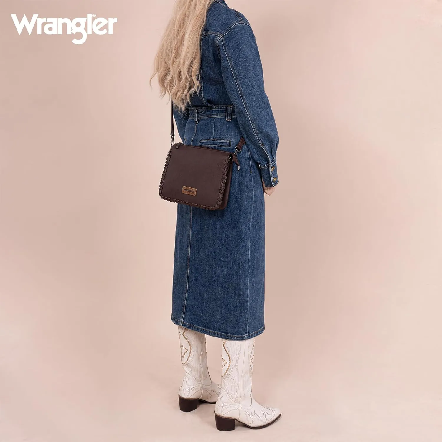 Wrangler Shoulder Bag for Women Crossbody Purse with Woven Strap