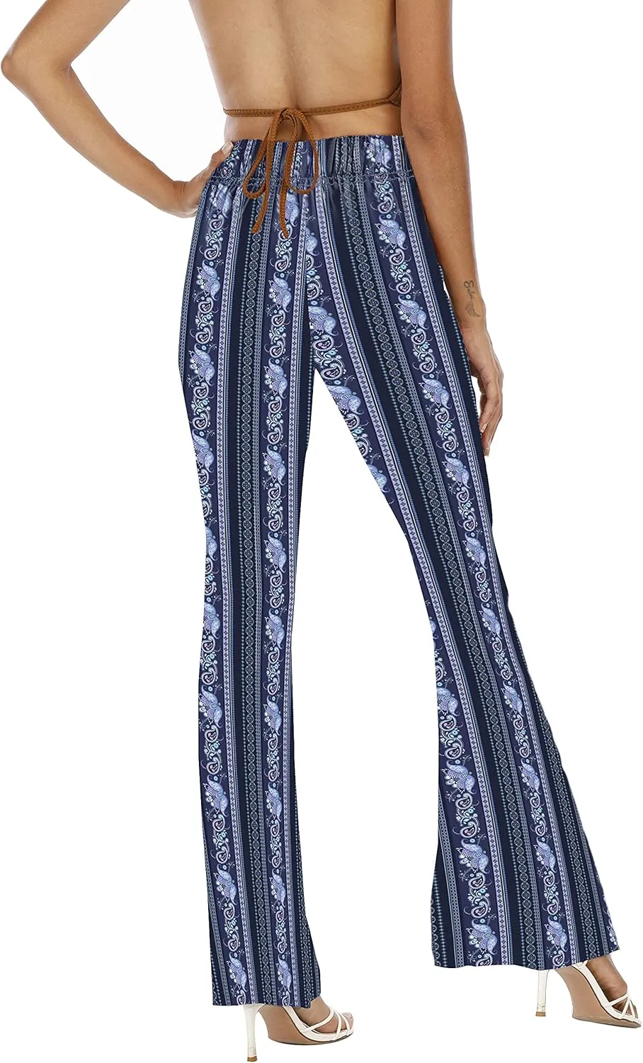 WSPLYSPJY Women's Print Stretch Bell Bottom Flare Palazzo Pants Trousers