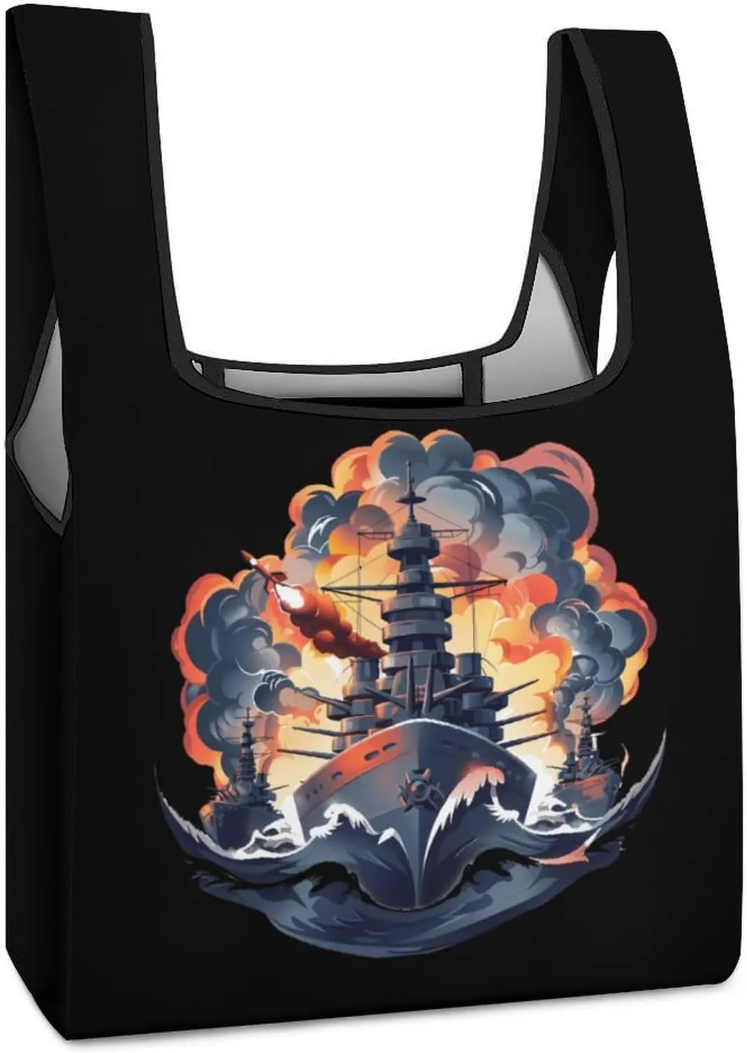 WW2 Warship Battleship Cruisers Naval Fleet Reusable Grocery Bags Foldable Shopping Bags Portable Tote Bags Heavy Duty with Handles