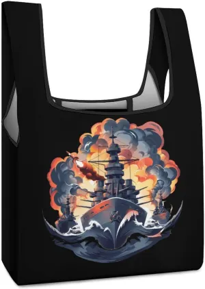 WW2 Warship Battleship Cruisers Naval Fleet Reusable Grocery Bags Foldable Shopping Bags Portable Tote Bags Heavy Duty with Handles