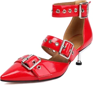 XIEDA Women's Pointed Toe Kitten Heels Ankle Strap Comfortable Low Heel Pumps Dress Shoes