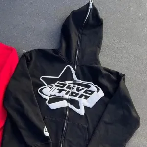 Y2K Black Zip-Up Hoodie with Graffiti Design