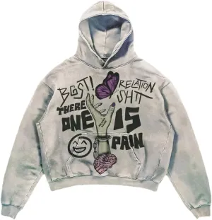 Y2K Butterfly Printed Hoodie Women's New Sweatshirt Large Loose Top Couple Street Gothic New Popular Garbage Hoodie