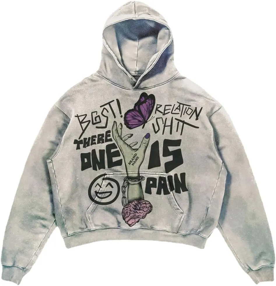Y2K Butterfly Printed Hoodie Women's New Sweatshirt Large Loose Top Couple Street Gothic New Popular Garbage Hoodie