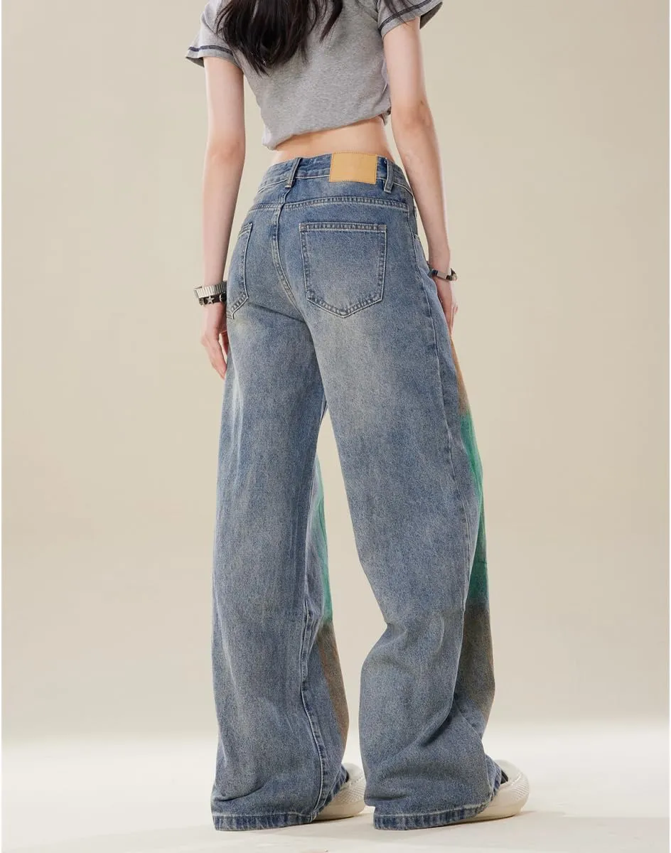 Y2K Fashion High Waist Straight Leg Jeans for Women Colorful Graffiti Streetwear Casual Denim Pants