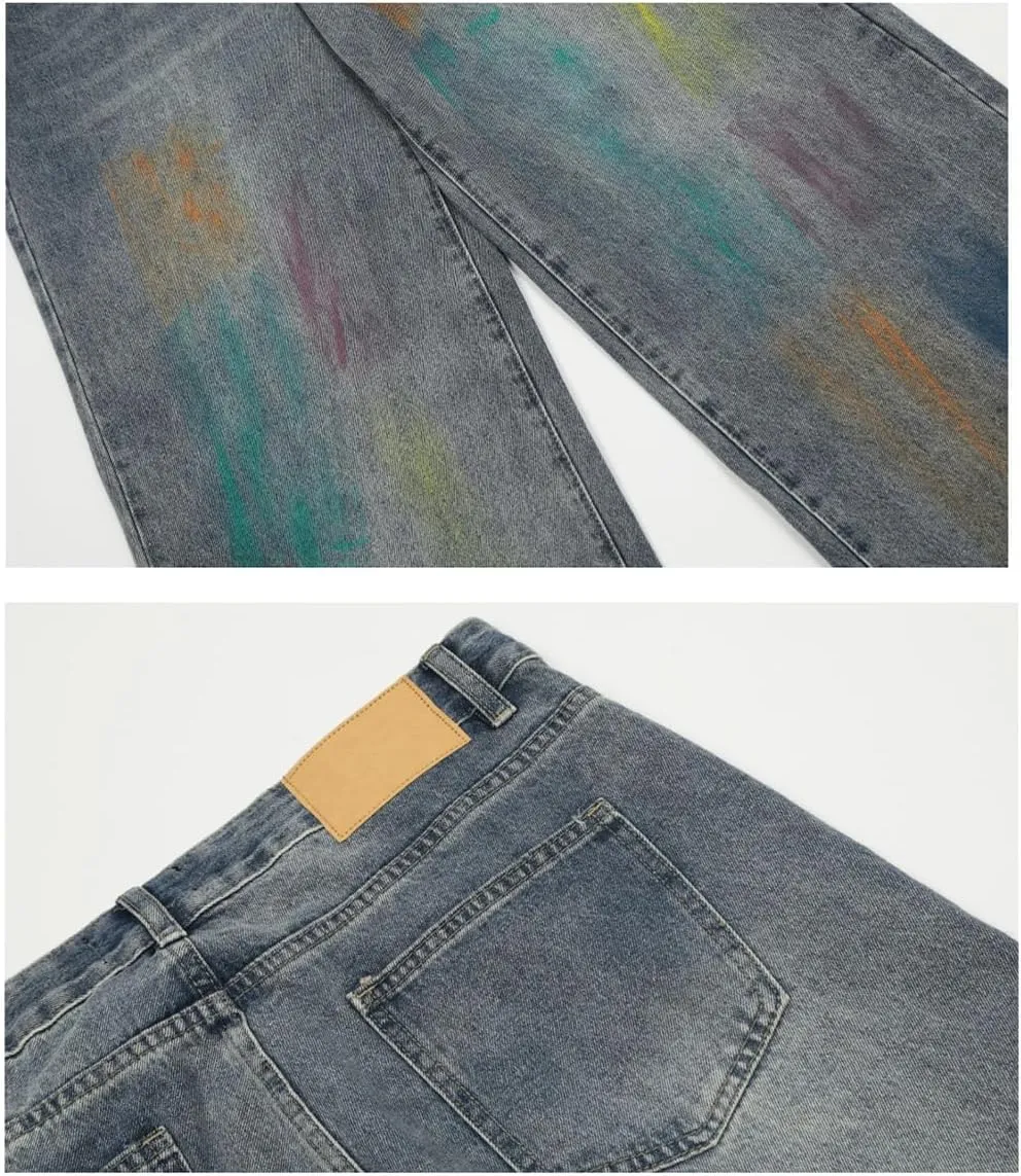Y2K Fashion High Waist Straight Leg Jeans for Women Colorful Graffiti Streetwear Casual Denim Pants