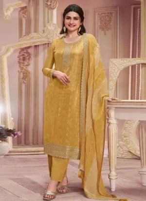 Yellow Dola Jacquard Sequins Embroidered Straight Suit