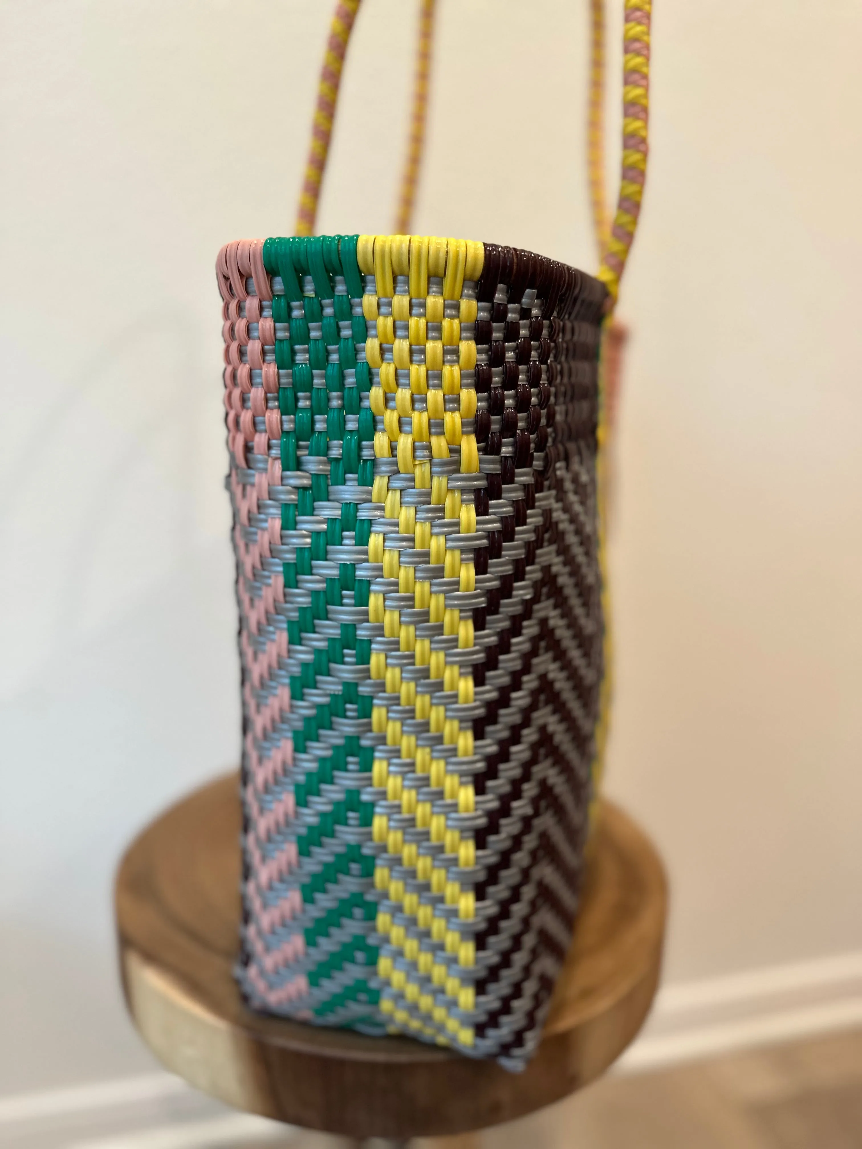 Yellow, Green, Pink, Black and Silver Woven Tote