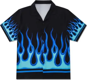 YEMOCILE Button Down Flame Shirt for Men Women Oversized Short Sleeve T-Shirt
