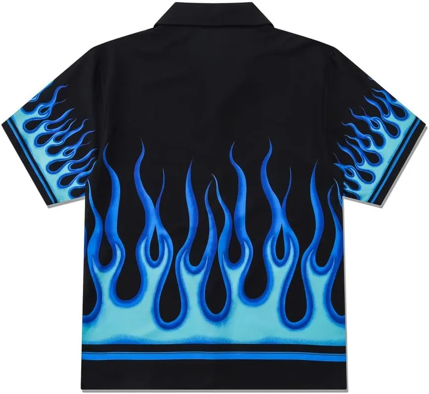YEMOCILE Button Down Flame Shirt for Men Women Oversized Short Sleeve T-Shirt