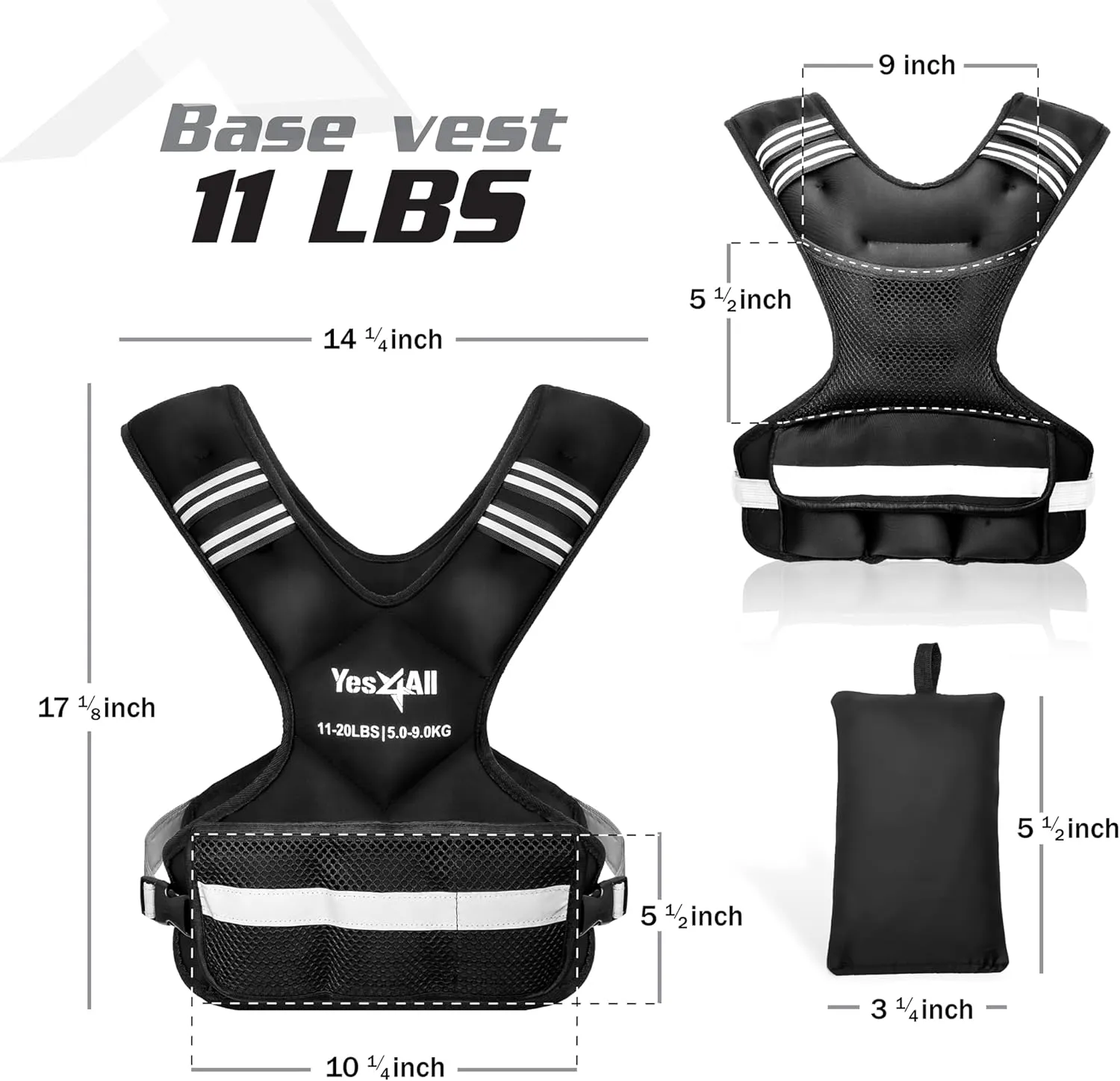 Yes4All Adjustable Weighted Vest 11-32lbs with Reflective Strip, Large Weight Vest for Strength Training for Men & Women