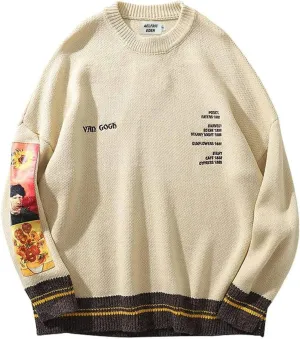 Yimoon Mens Van Gogh Graphic Sweaters Unisex Oversized Casual Knitted Long Sleeve Pullover Jumper Tops