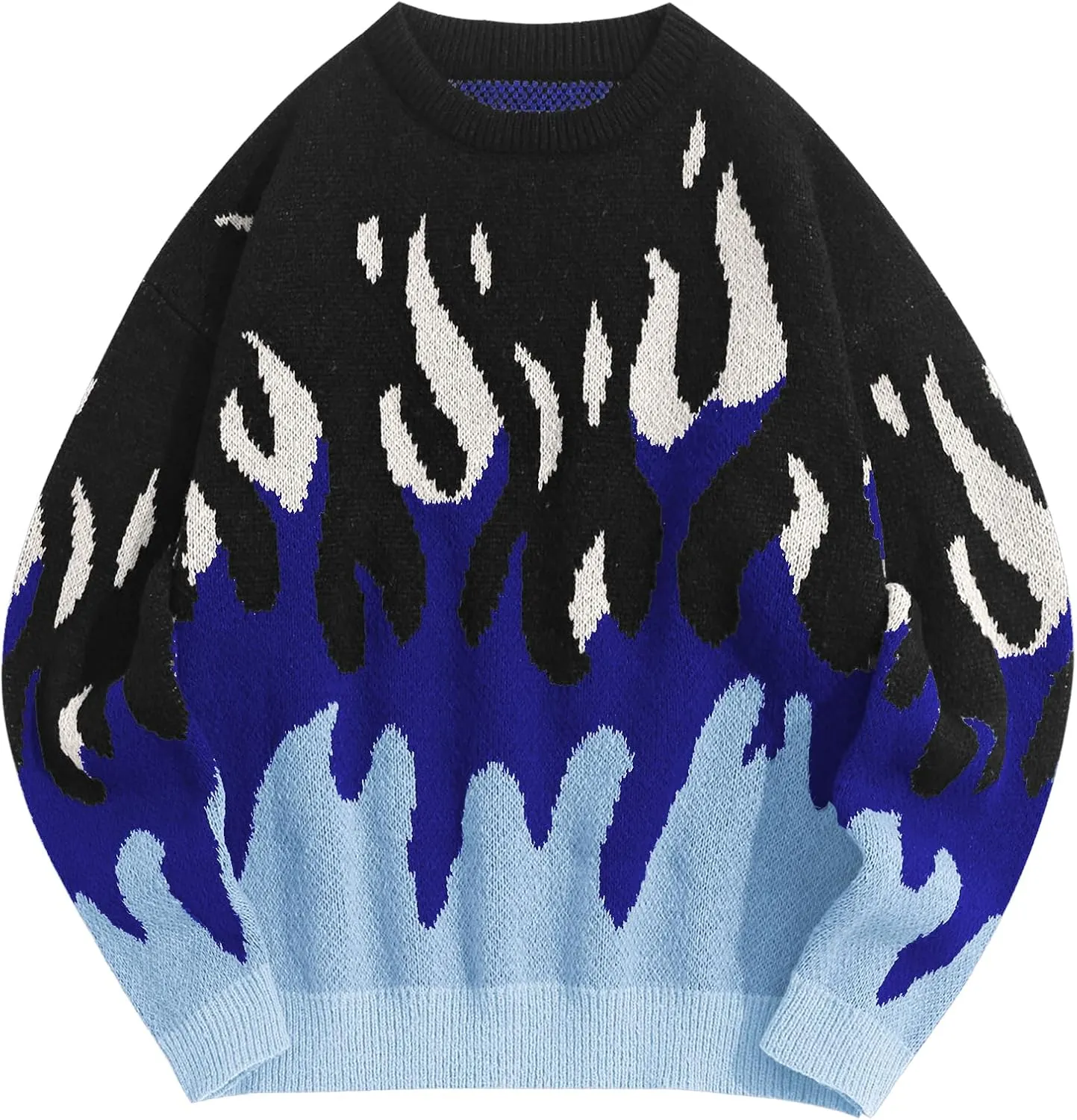 ZAFUL Men's Oversized Sweater Y2K Aesthetic Flame Graphic Crewneck Knit Pullover Unisex Casual Sweaters