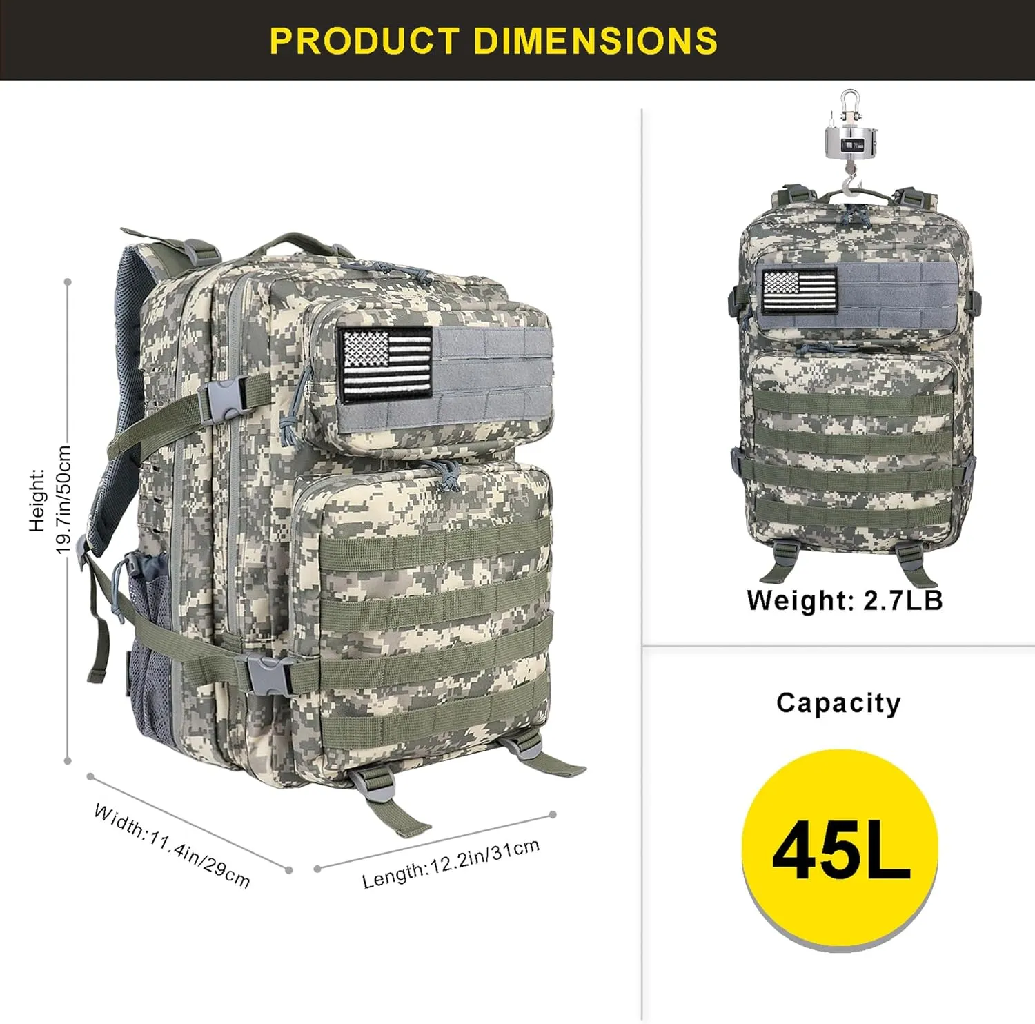 Zavothy 45L Military Tactical Backpack for Men and Women Army 3 Day Assault Pack Bag Large Rucksack with Molle System