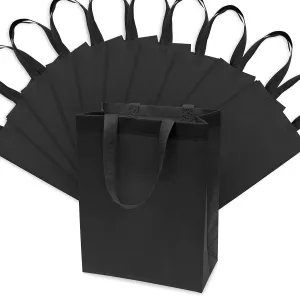 ZENPAC Black Canvas Reusable Bags, Medium Fabric Totes for Small Business, Retail, Gifts, Holidays, Christmas and Party Favors, Bulk, 10x5x13 12 Pack