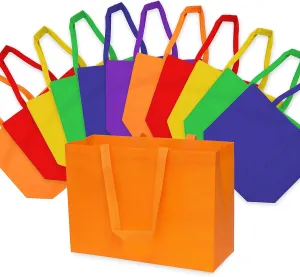 ZENPAC Jumbo Gift Bags, Assorted Reusable Fabric Totes with Handles for Christmas, Holidays, Party Favors, Shopping, Grocery, in Bulk, 16x6x12 12 Pack