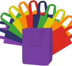 ZENPAC Medium Assorted Rainbow Color Reusable Cloth Bags with Handles for Small Business, Boutiques, Retail, Birthday, Presents, Bulk, 10x5x13 12 Pack