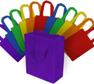 ZENPAC Small Reusable Rainbow Assorted Color Fabric Gift Bags Bulk with Handles for Kids Birthday Party, Goodie, Favors, Crafting, Bulk, 8x4x10 12 Pack