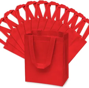 ZENPAC Small Reusable Red Gift Bags with Handles, Fabric Totes for Business, Retail, Christmas, Valentines, Holiday, Birthdays, Favors, 8x4x10 12 Pack