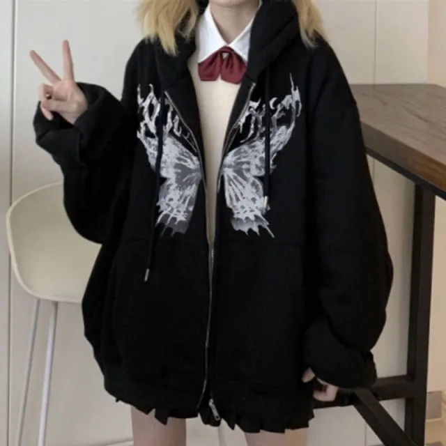 Zip Up Gothic Black Hoodies