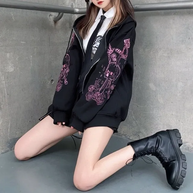 Zip Up Gothic Black Hoodies