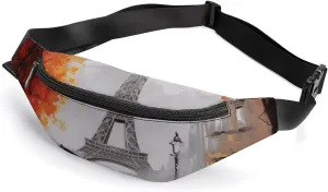 Zipper Fanny Pack for Men Women Fashion Waist Bag Stylish Crossbody Bags with Adjustable Strap Eiffel Tower Paris Painting Travel Chest Bags Belt Bags for Running Hiking Workout Cycling