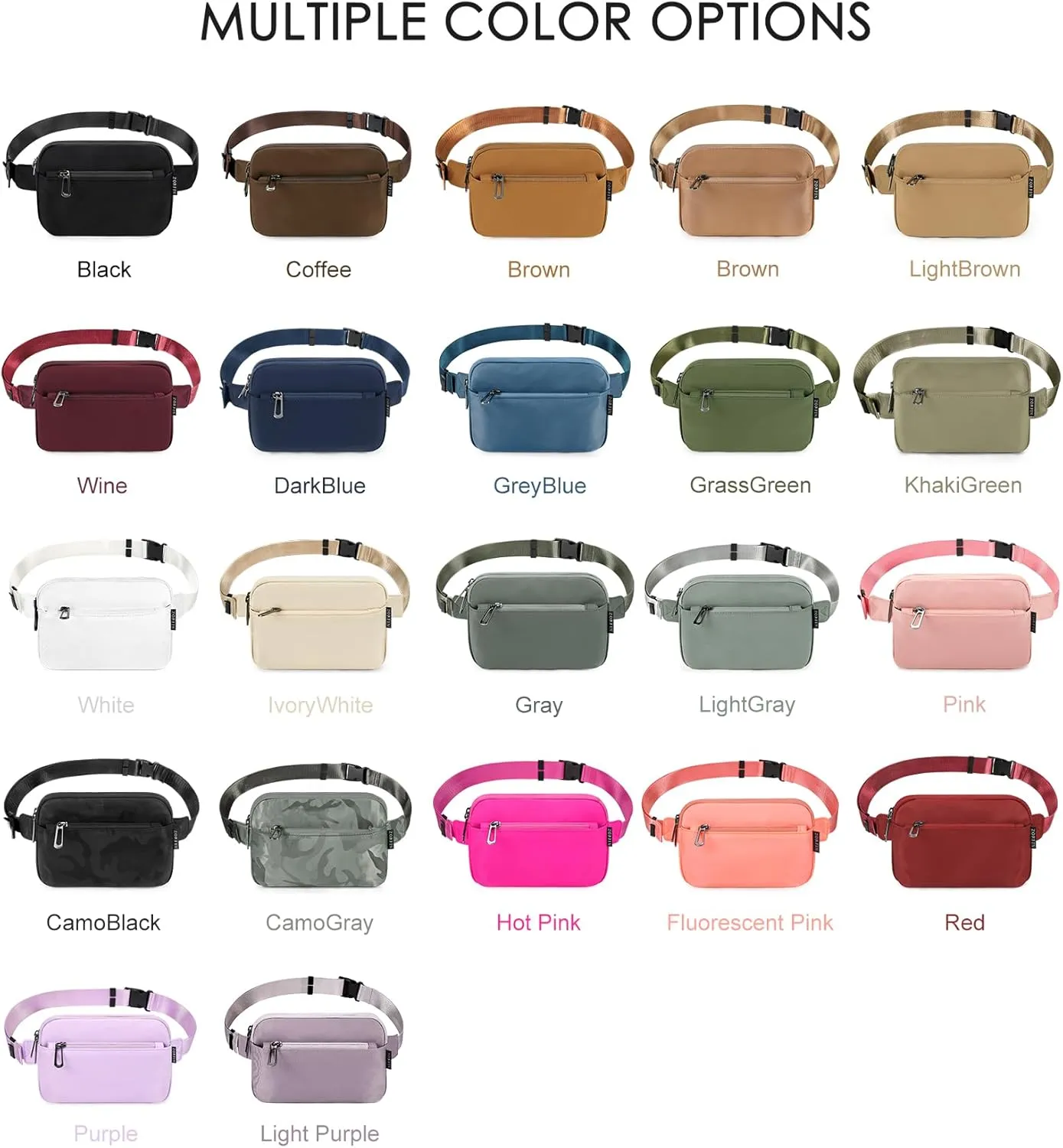 ZORFIN Fanny Packs for Women Men: Crossbody Belt Bag with Adjustable Strap - Fashion Waist Packs for Workout Running Traveling Hiking Black