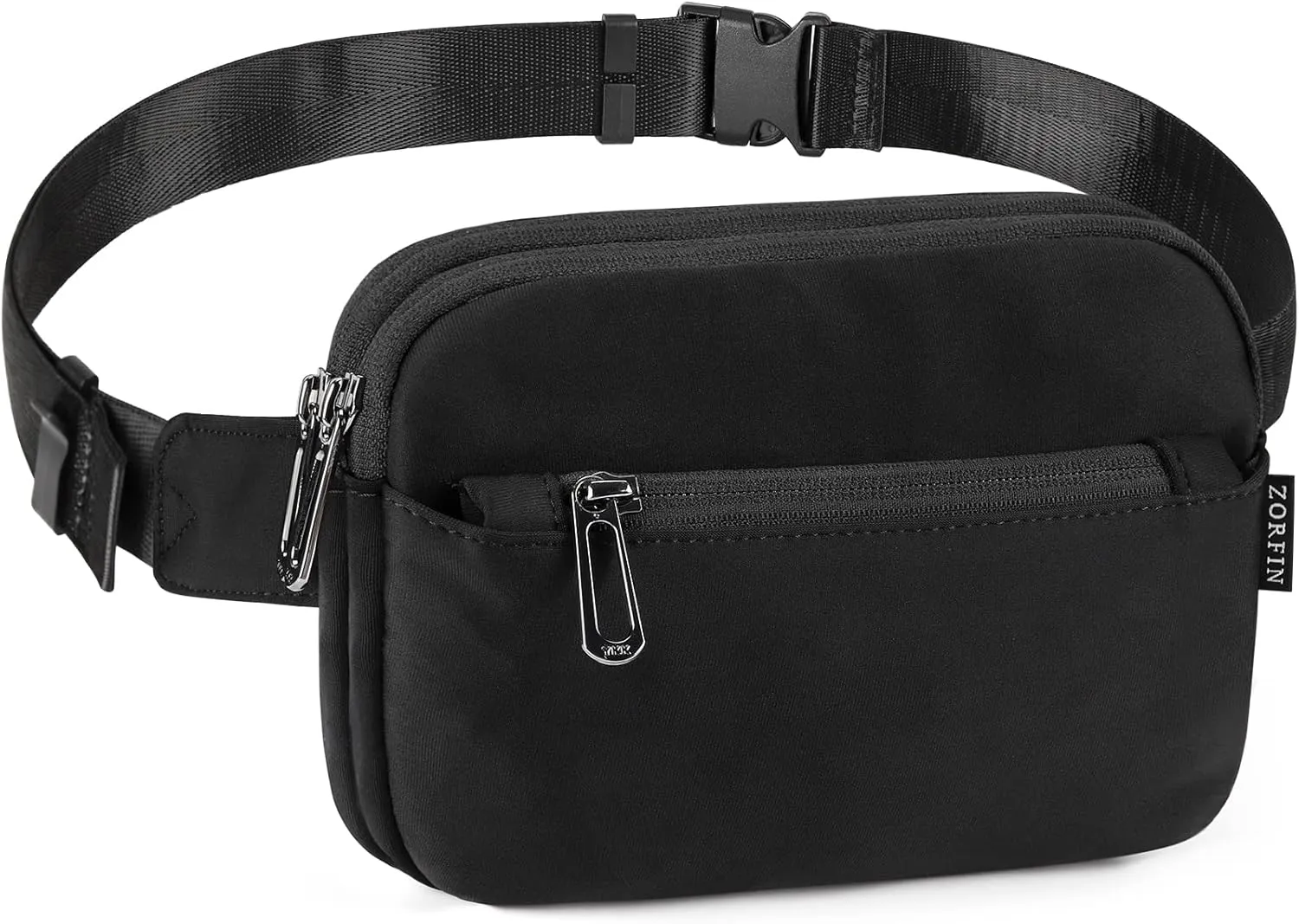 ZORFIN Fanny Packs for Women Men: Crossbody Belt Bag with Adjustable Strap - Fashion Waist Packs for Workout Running Traveling Hiking Black