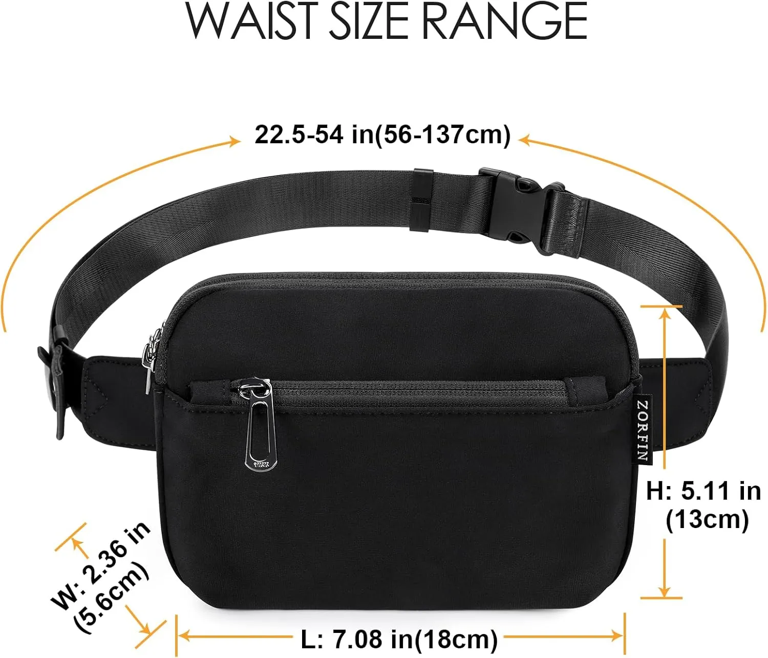 ZORFIN Fanny Packs for Women Men: Crossbody Belt Bag with Adjustable Strap - Fashion Waist Packs for Workout Running Traveling Hiking Black