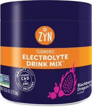 ZYN Electrolyte Hydration Drink Mix (30 Servings), BlackBerry Dragonfruit Electrolytes Powder, Hydrating Formula w/Turmeric Curcumin, Vitamin C & D, Zinc, Electrolyte Support Drink Mix