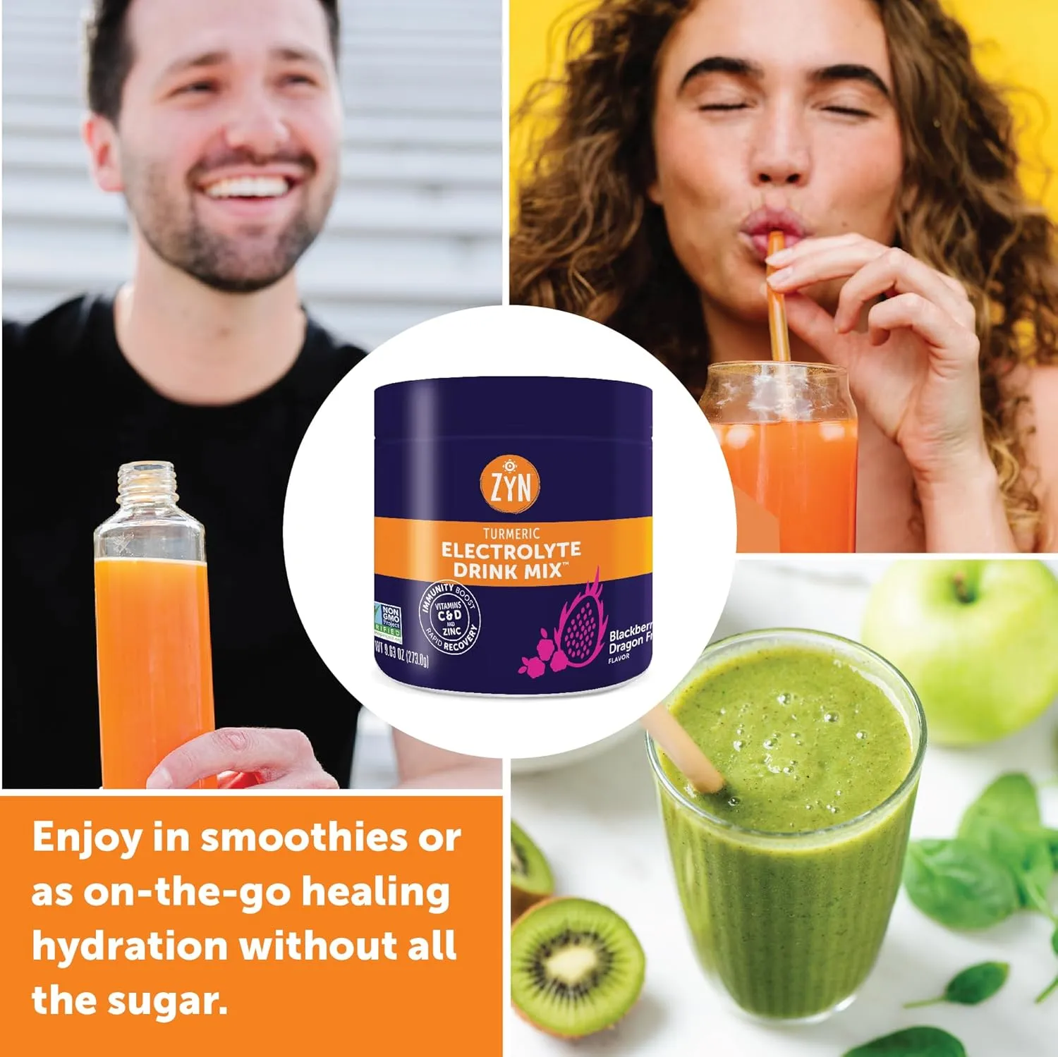 ZYN Electrolyte Hydration Drink Mix (30 Servings), BlackBerry Dragonfruit Electrolytes Powder, Hydrating Formula w/Turmeric Curcumin, Vitamin C & D, Zinc, Electrolyte Support Drink Mix